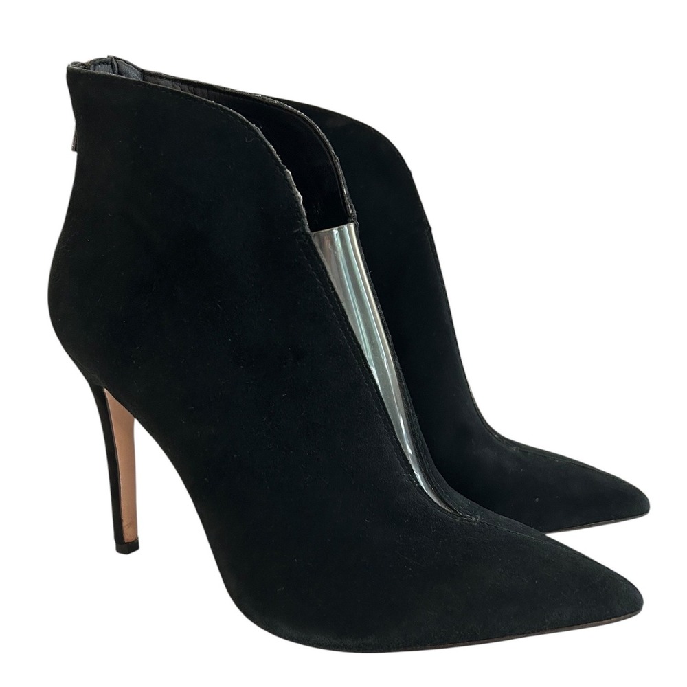 Jessica Simpson Womens Black Suede Pointed Toe V-Cutout Stiletto Ankle Boots 6M